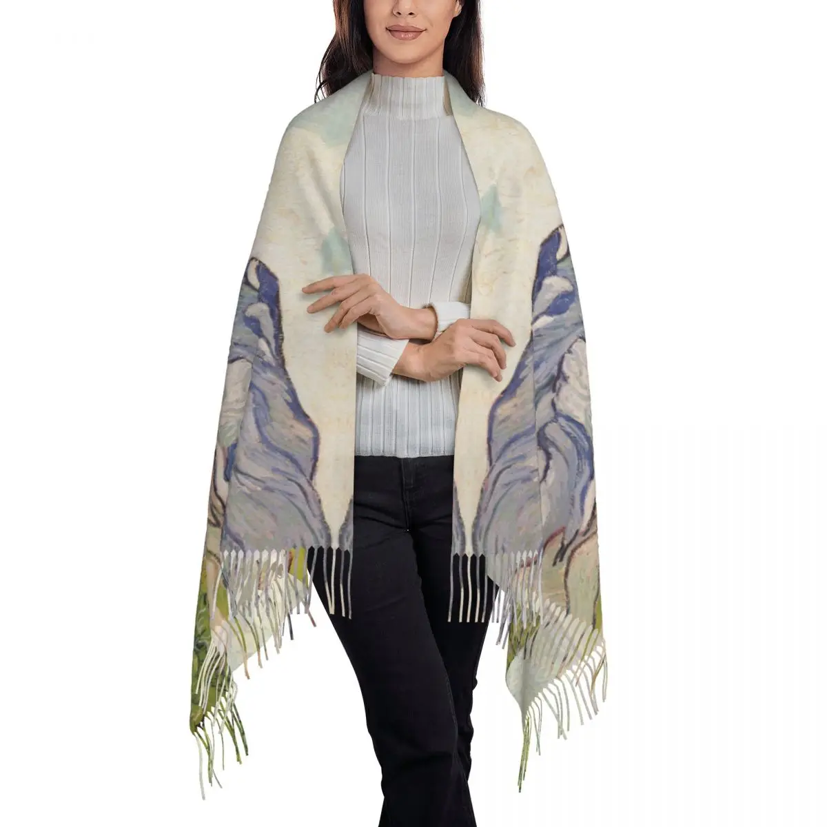 Шарф в стиле арт-рисования теплые шали с кисточками Женские винтажные шарфы