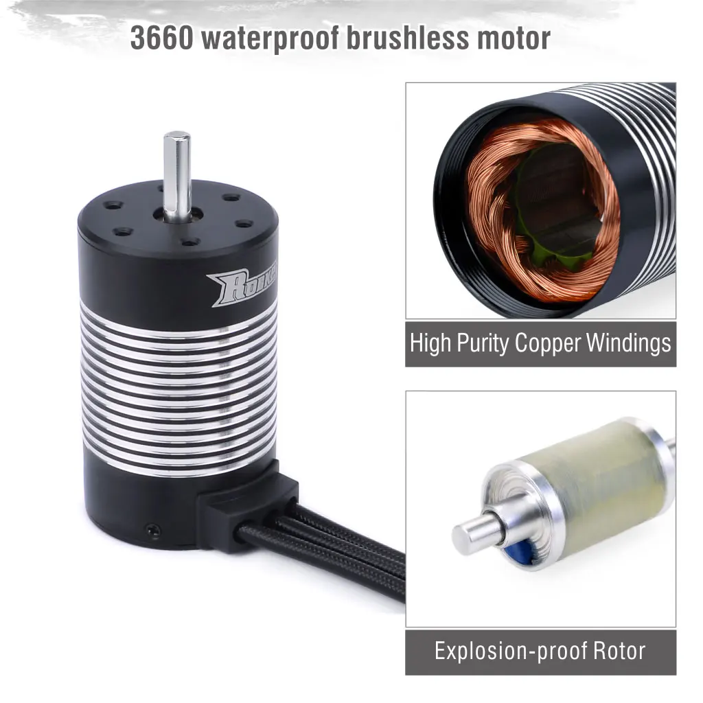 Rocket 3660 Waterproof Brushless Sensorless Motor 3.175/5mm with 80A ESC T/XT60 Plug Combo for 1/10 RC Car Model WLtoy 12428 WPL enlarge