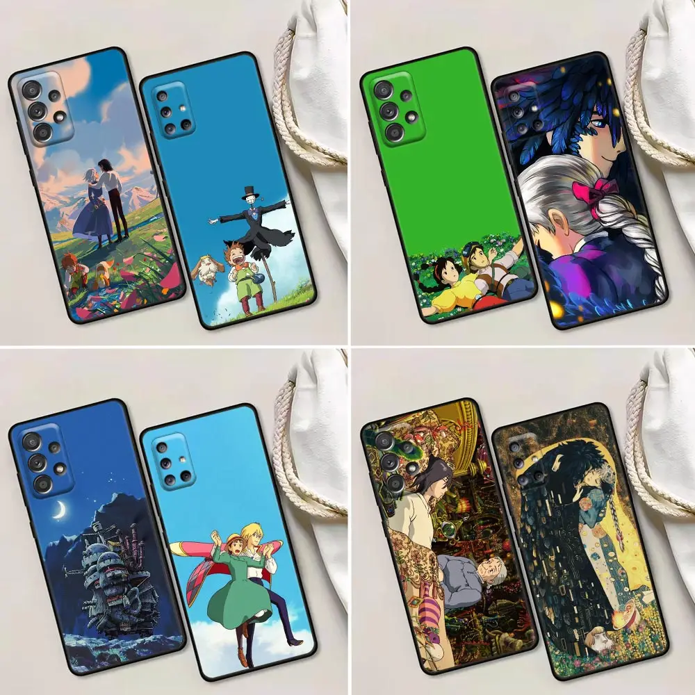 

Japan Anime Black Case For Samsung Galaxy A52 A73 A53 A72 A52S A71 A51 A41 Note 20 Ultra 9 8 Cover Howl's Moving Castle Miyazaki