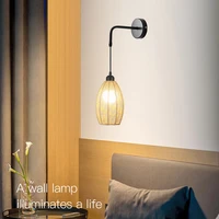 chinese rattan wall lamp retro industrial wall lights for living room bedroom bedside lamp nordic hemp rope wall sconce lighting