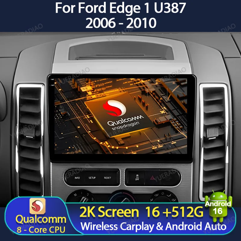 Фото Автомагнитола Android 16 для Ford Edge 1 U387 2006-2010 с GPS-навигацией, мультимедийным видеоплеером, 4G, Wi-Fi, QLED, процессором Qualcomm, Bluetooth, 2DIN №1