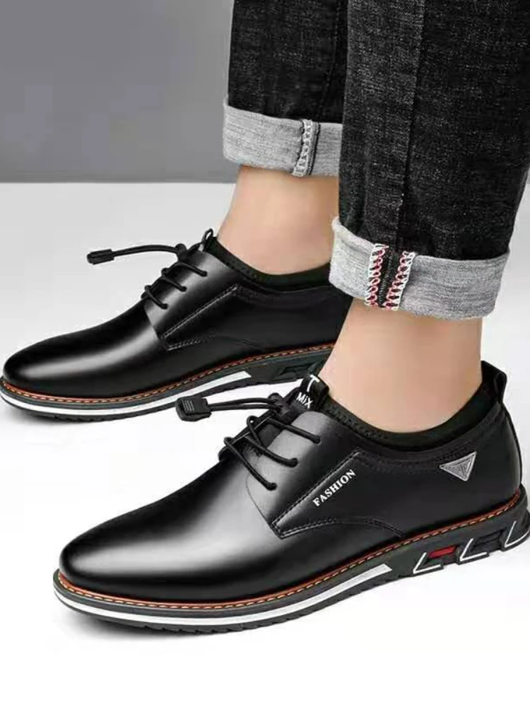 Men Dress Shoe Cowhide Leather Shoes Men's Comfortable Low-top British Casual Shoe Platform Shoes Man Formal Shoes