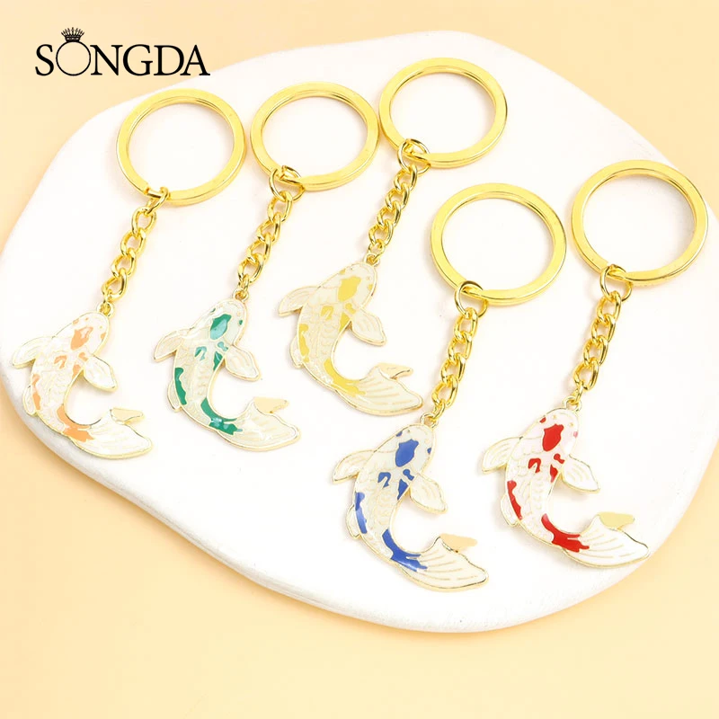 

Lucky Enamel Keychains Red Koi Key Rings Cartoon Fish Animals Drip Oil Charm Key Chains Souvenir Gifts For Women Men Bag Jewelry