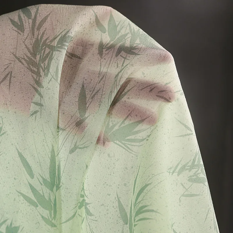 Китайский стиль бамбуковая пряжа с принтом листьев полупрозрачная ткань для