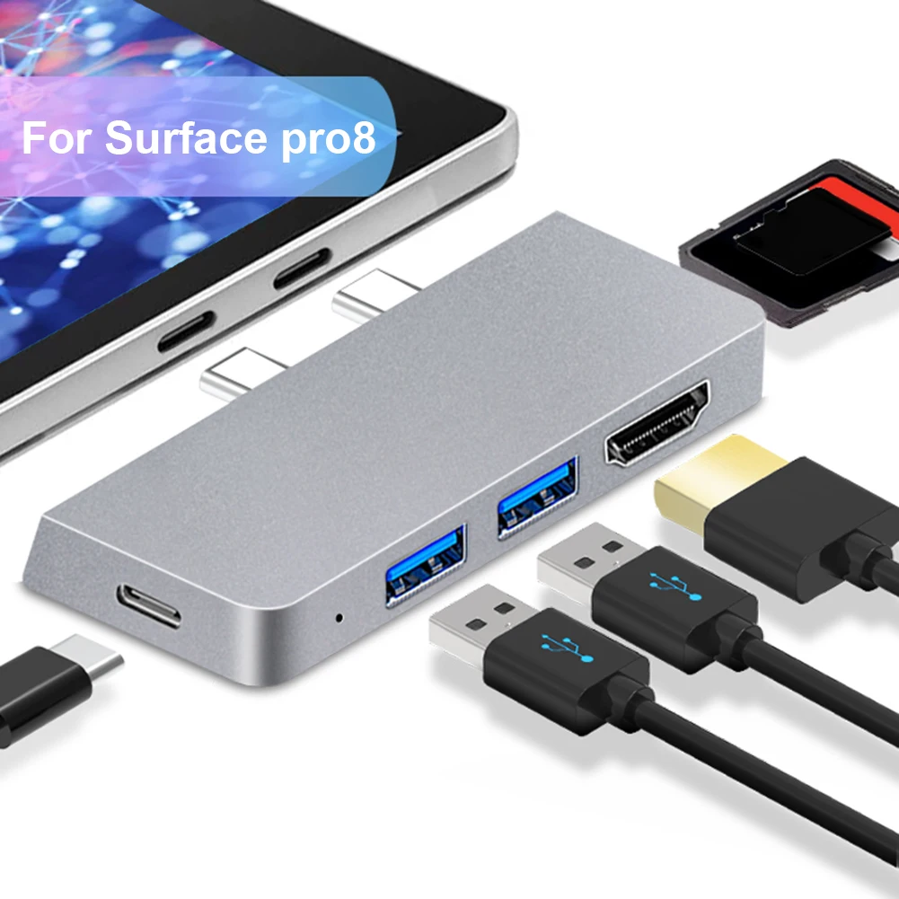 

Док-станция для Microsoft Surface Pro 8 7 6 5, 4K HDMI, совместимая с USB 3,0, кардридер TF, адаптер Type-C, зарядное устройство PD