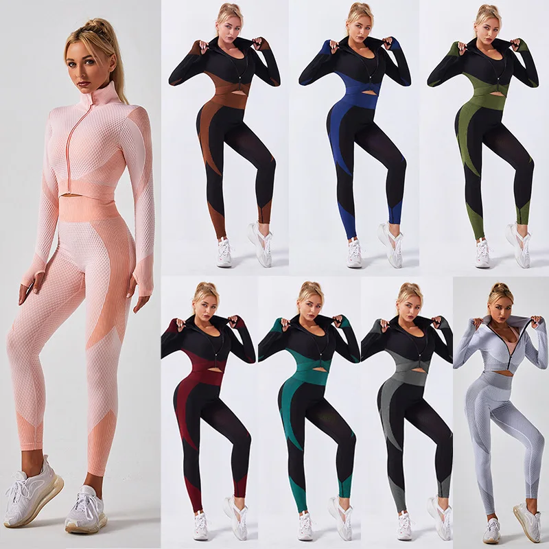 Bright Fitness Suit Gym Seamless Shark Cross Border Sports Fitness Yoga Set Female Zhejiang Brocade