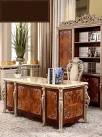 High Quality European Palace Solid Wood Desk French Villa Bookcase Marble Luxury Desk And Chair Customization