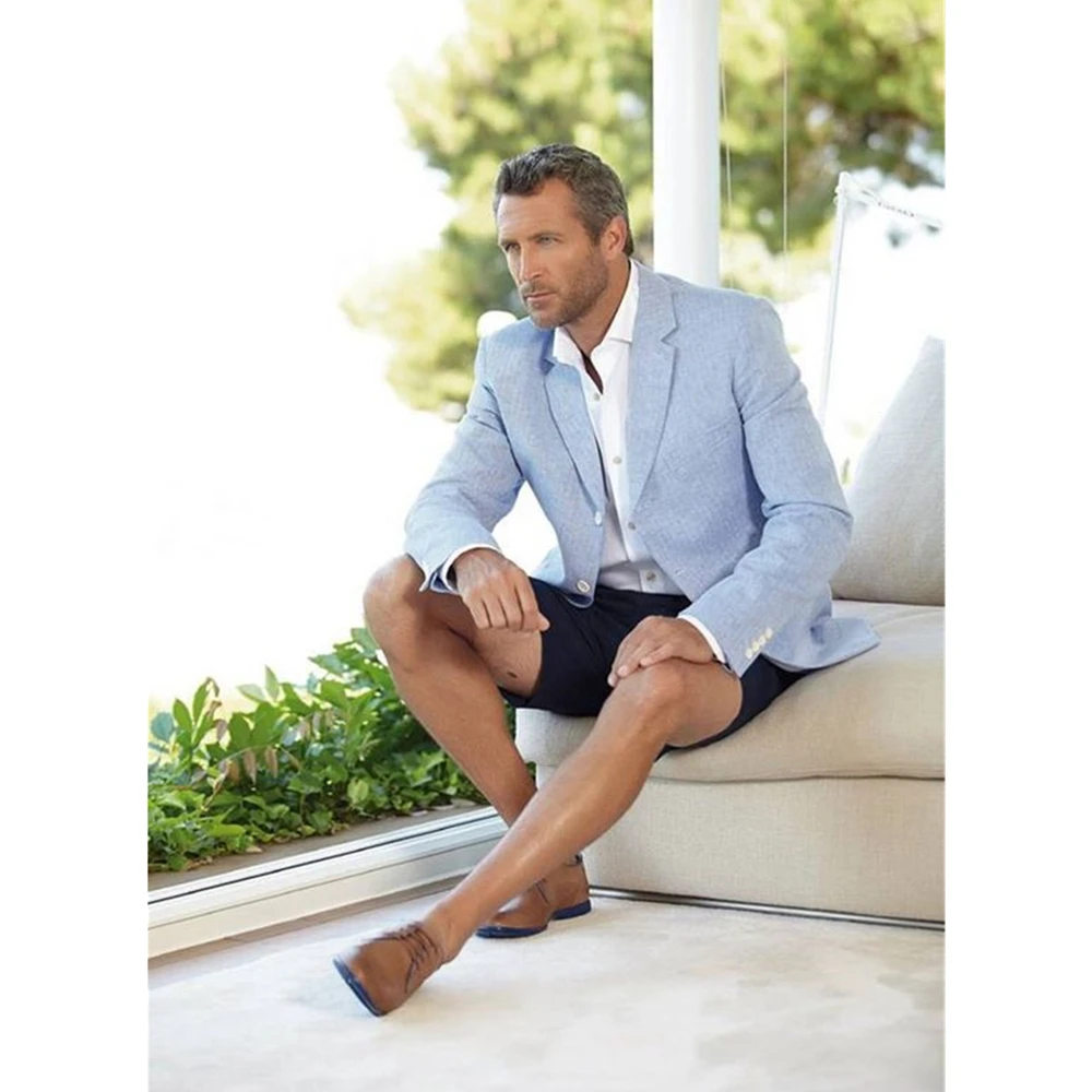 

Latest Men's Sky Blue Fashion Gentleman Costume Custom Made Summer Linen Suits 2 Pieces Bridegroom Wedding Casual Blazer Skinny
