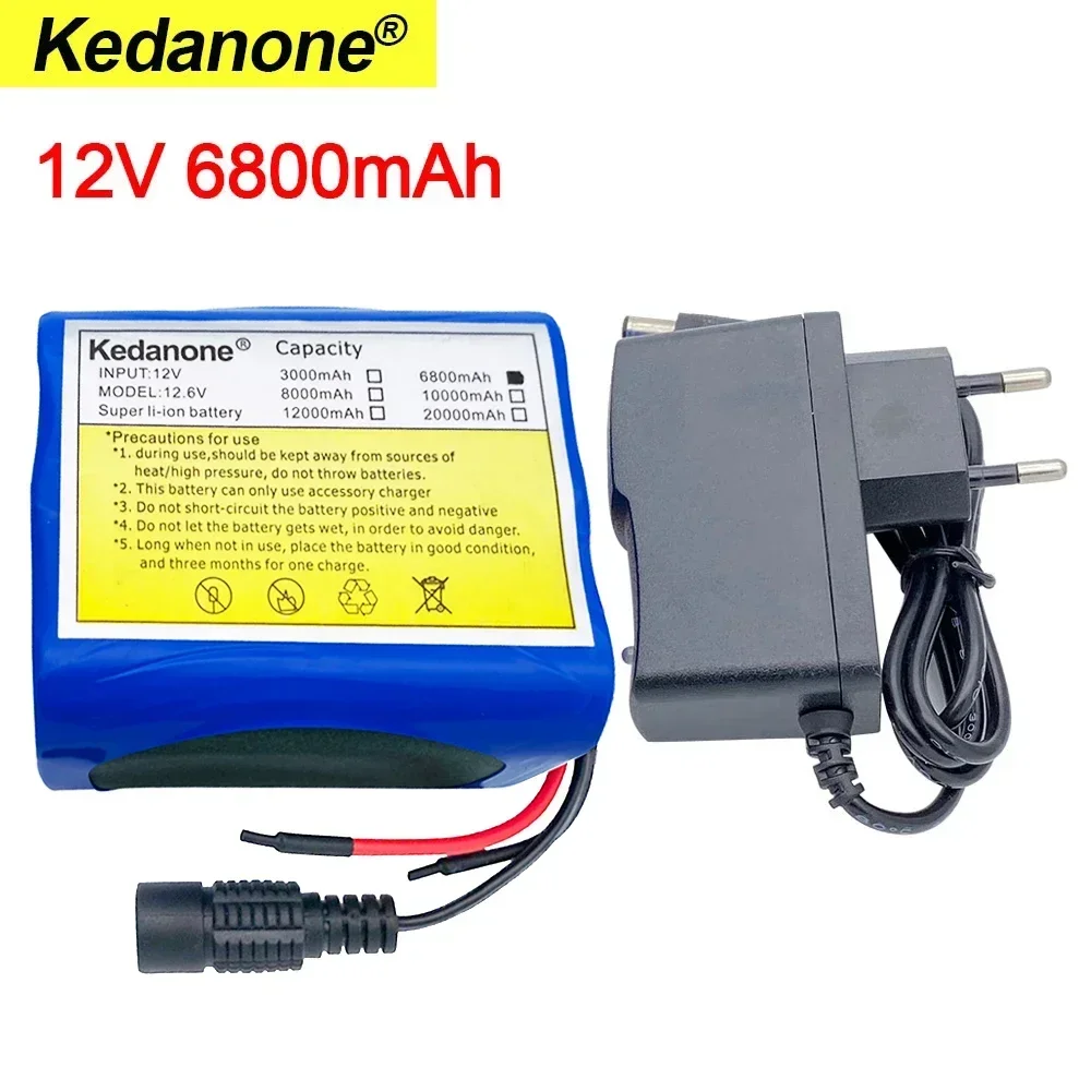 12V 6800mah battery 18650 lithium ion 6.8 ah rechargeable battery with BMS lithium battery pack protection board + 12.6V charger