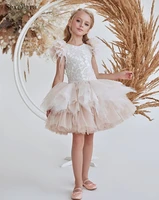 layers tulle ball gown kids party dresses feather girl birthday dress wedding party dress girls dress new year