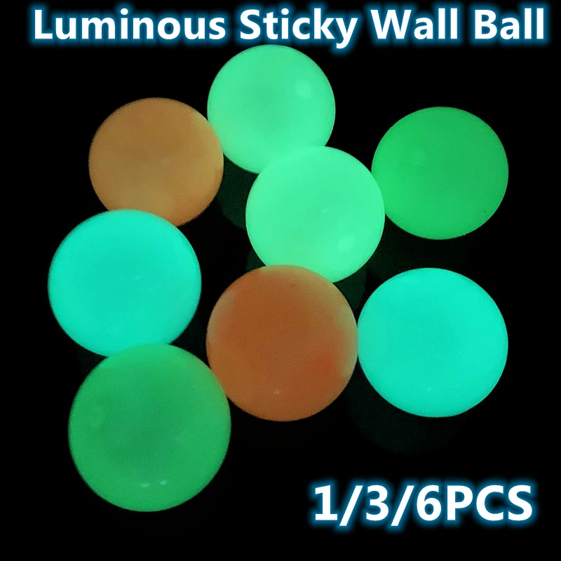 

1/2/3/6pcs Luminous Sticky Wall Ball Fidget Toys Squeeze Toys Adults Anti Stress Decompression Toy Kids Gift Glow in the Dark