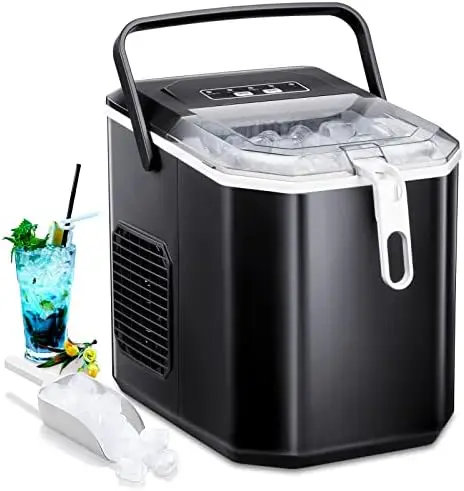 

Pebble Ice Makers Countertop, Portable Ice Maker Machine with Self-Cleaning, 25lbs/24Hrs, 6 Mins/9 Pcs Ice,2 Ice Sizes(S/L), Ic