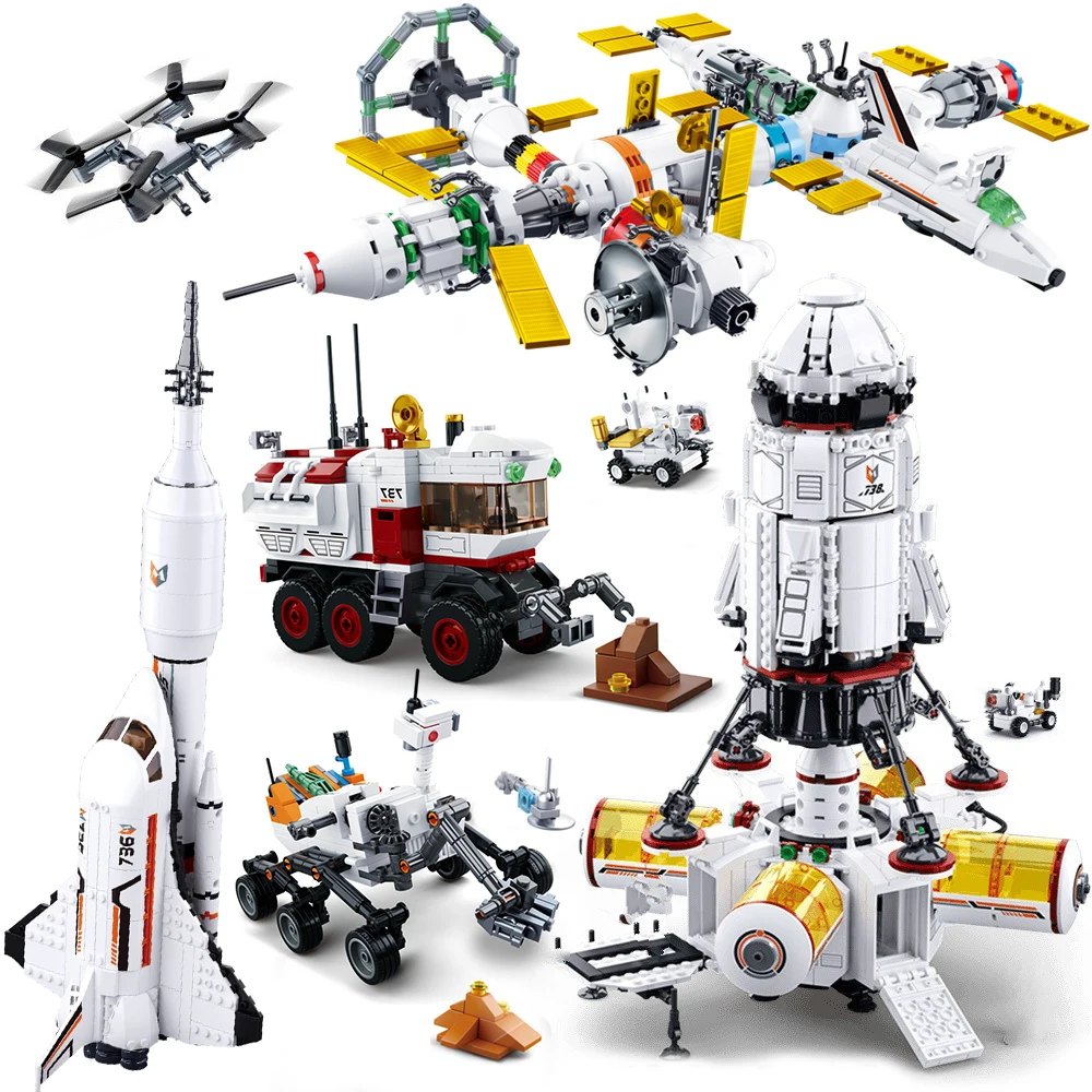 

Space Station Rocket Lunar Lander Spaceship Space Shuttle Ship Figures Model Building Blocks lepine Bricks Toy for Children Gift