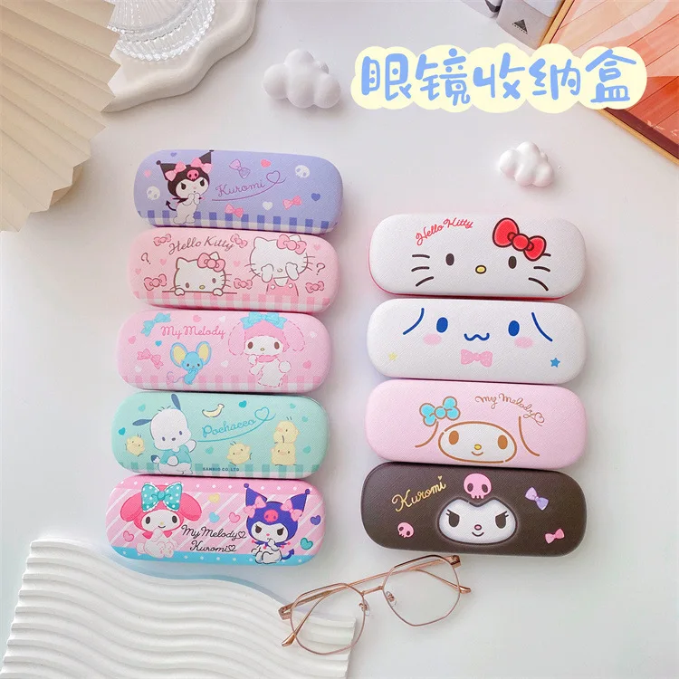 

New Sanrioed Kawaii Anime Glasses Case Cute Cartoon Kuromi My Melody Cinnamoroll Hellokittyed Anti-Scratch Glasses Storage Box