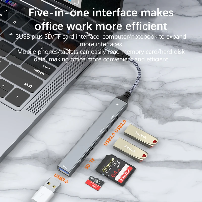 

5 in 1 Type C HUB High Speed USB 3.0 HUB Splitter Card Reader Multiport with SD TF Ports for Macbook Computer Accessorie HUB USB