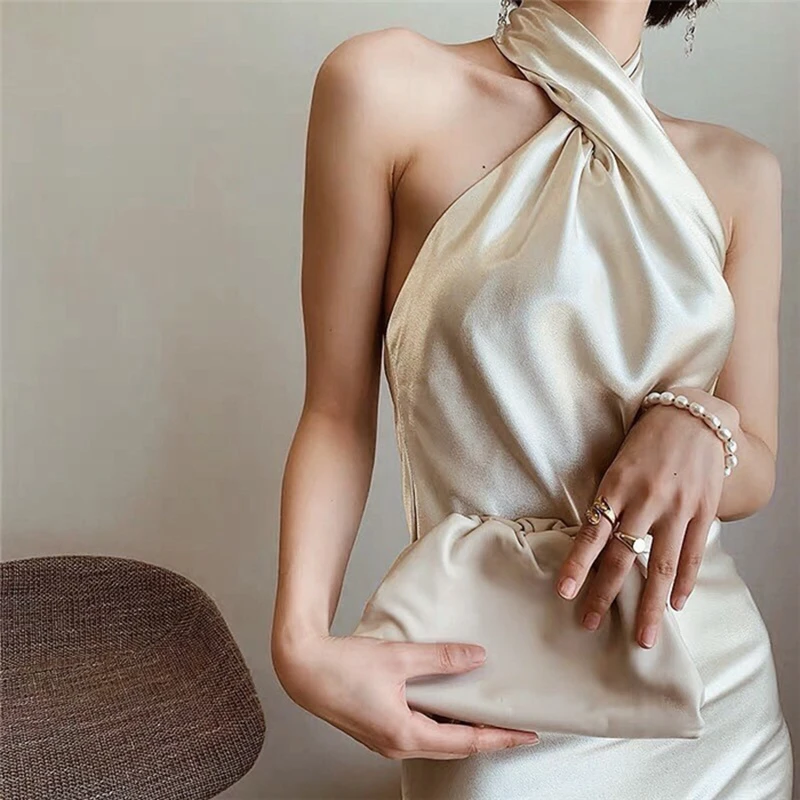 

New Foreign Temperament Halter Skirt Dress Sexy Slim Sleeveless Solid Color Dress Temperament Elegant Dress Women's Clothing