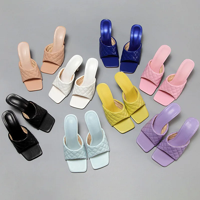 

Женские шлепанцы с квадратным носком, сандалии на высоком каблуке, без застежки, элегантная Уличная обувь, Тапочки, лето 2022