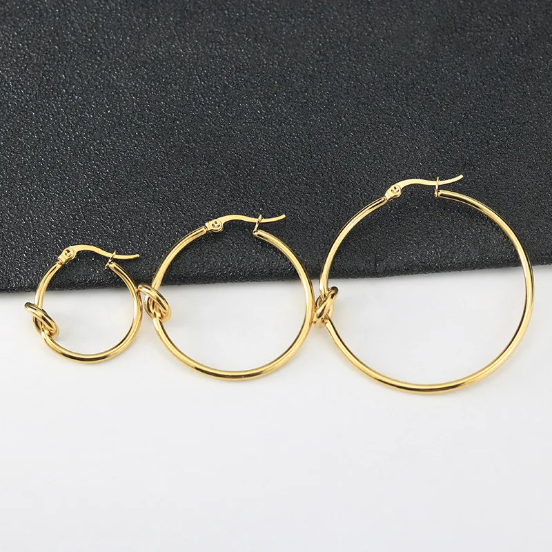 Dropshipping Korea Fashion Knotted Original Earrings Women Stainless Steel Round  East Gate Jewelry Wholesale