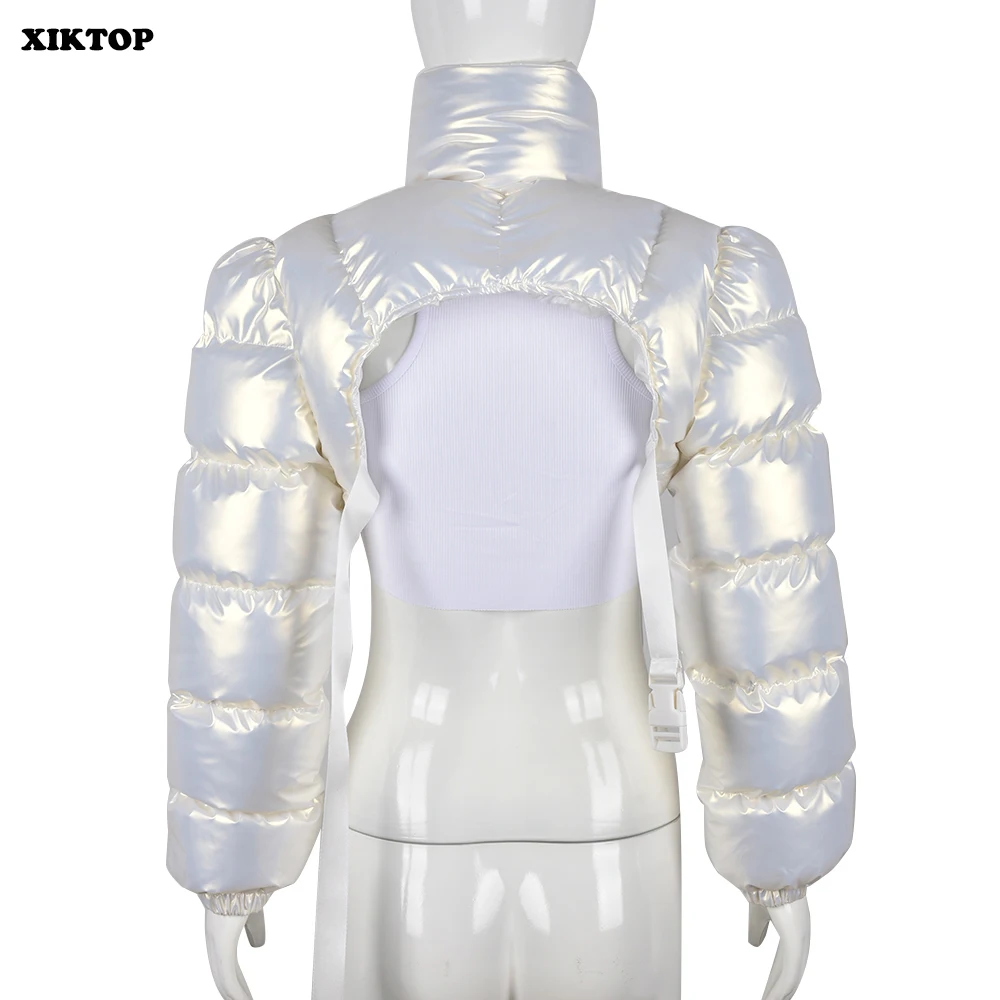 XIKTOP Women Coat 2022 Autumn Winter Sexy Cropped Jacket Y2k Solid Zipper Short Bubble Outwear Female Basic Street