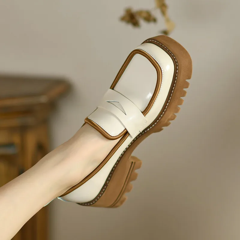 

TSTCTB High Heels Women Pumps Fashion Platform Square Heels Loafers Shoes Casual Round Toe Shoes Lady New Spring Big Size 34-43
