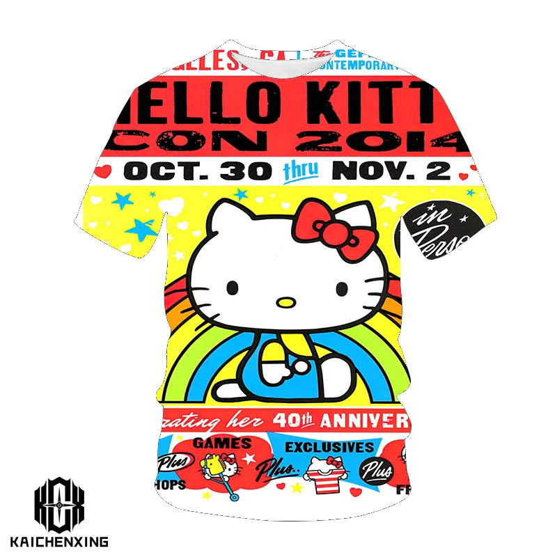 

Новинка, модный детский топ Hello Kitty с героями мультфильмов, 3D футболка для мальчиков, мужчин, женщин, топ с коротким рукавом, уличные летние футболки