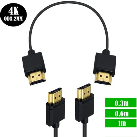 Супер мягкий HDMI штекер-микро мини HDMI-совместимый тонкий короткий кабель OD 3,2 мм 2k 4k Hd @ 60 Гц Стандартный-Вес Портативный 30 см 60 см 1 м