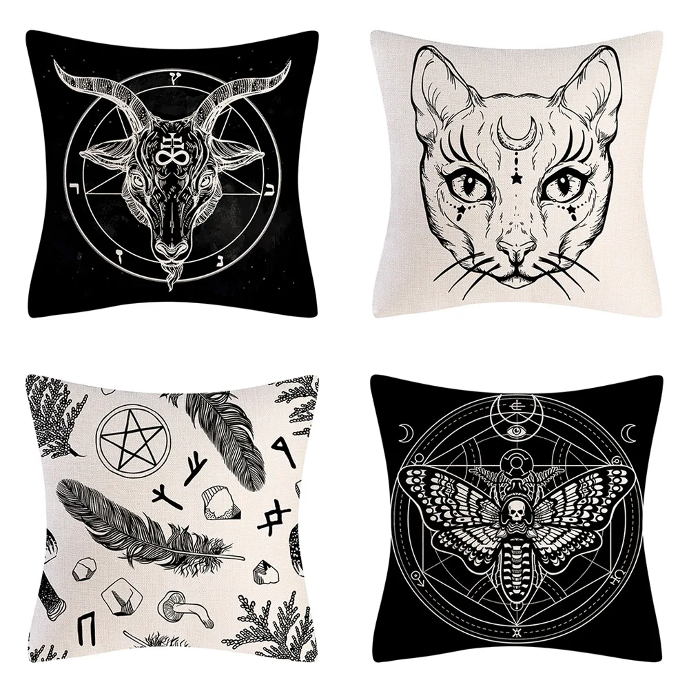 

2022 Black and White Gothic Mystic Witchcraft Polyester Pillowcase Christmas Style Santa Cushion Cover Home Decor Pillowcase