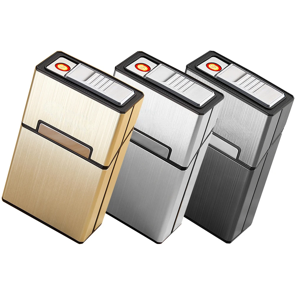 

Charging Cigarette Case Lighter 20pcs Capacity Packing Cigarette Box Tobacco Holder Windproof Cigarette Lighter Smoking Tool