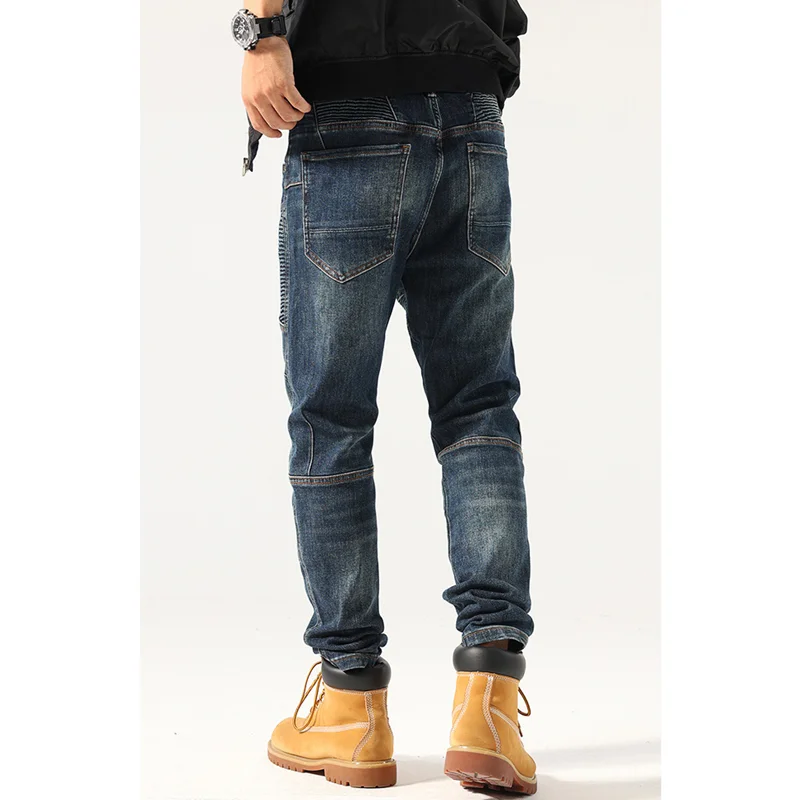 Men Clothing New Pattern Recreational Vintage Blue Jeans Self-cultivation Elastic Force Crus Pedis Street Trousers Autumn Female