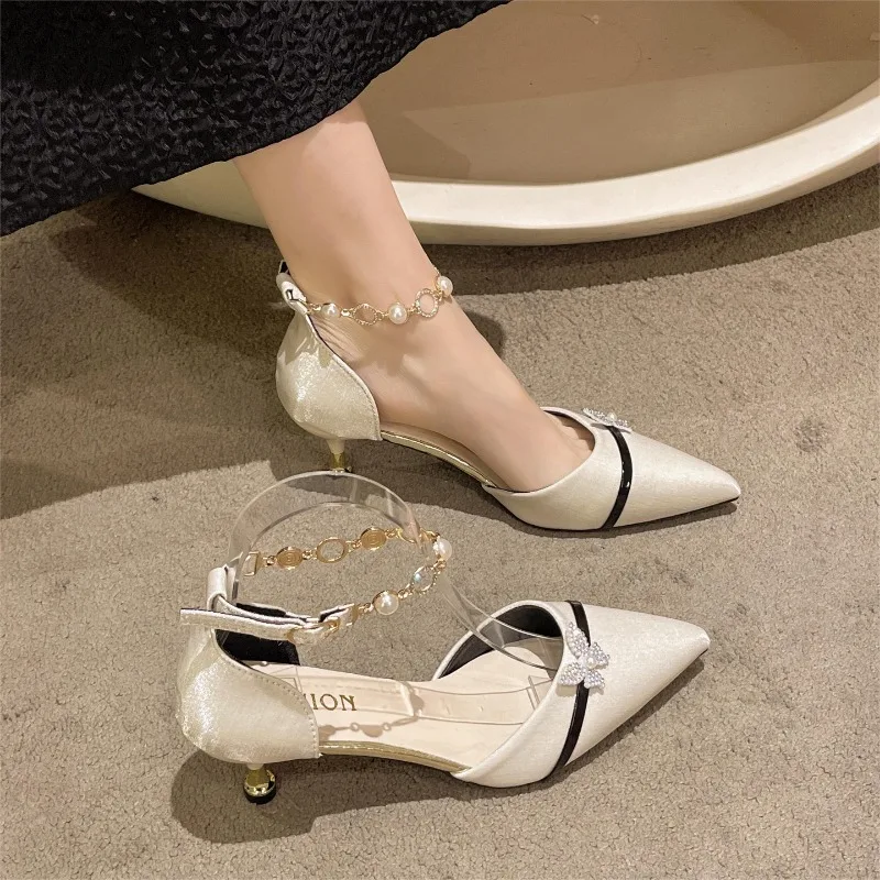 Женские пикантные женские сандалии на высоком каблуке с острым носком и