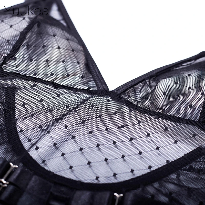 Сексуальное Сетчатое боди Yuukea в горошек женское черное прозрачное