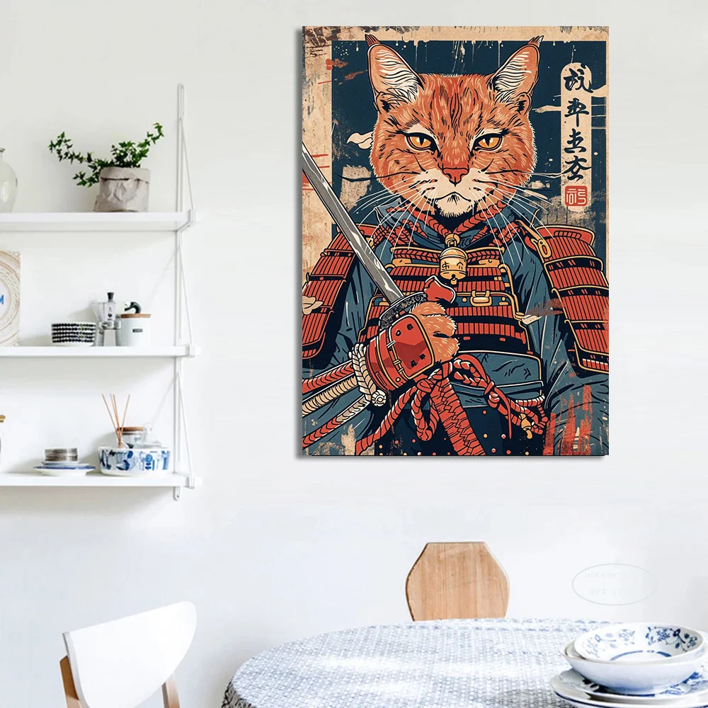 Плакаты в японском стиле с изображением самурайского кота енота панды тигра лисы