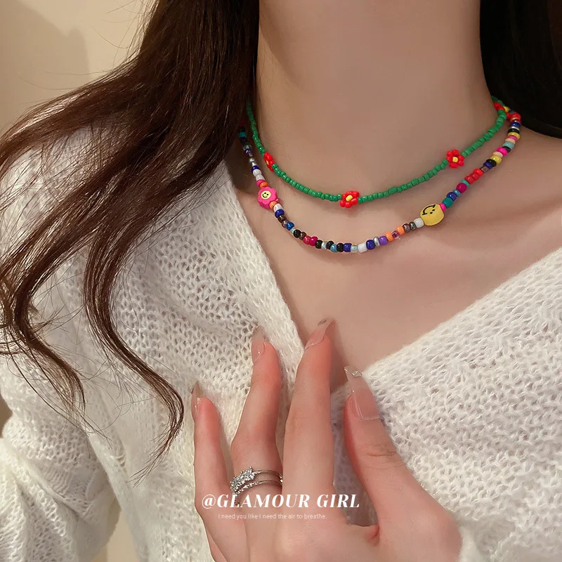 

Colorful Smiling Face Flower Letter Round Brand Necklace Girl's Heart Simple Lovely Sweet Choker Clavicle Chain Fashion Collar