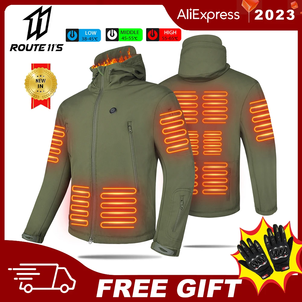 

Heated Jacket Winter Motorcycle Hooded Jacket Men Women 7 Zone USB Electric Heating Thermostatic Camping Warm Jacket Washed
