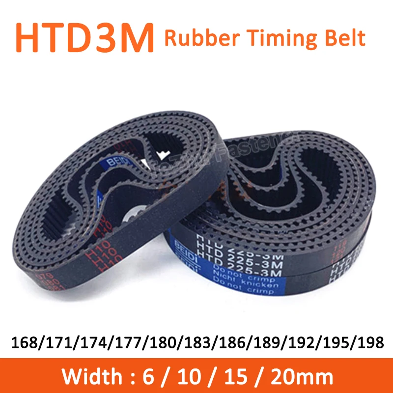 

1pc HTD3M Timing Belt 168/171/174/177/180/183/186/189/192/195/198mm Width 6/10/15/20mm Rubber Closed Synchronous Belt Pitch 3mm