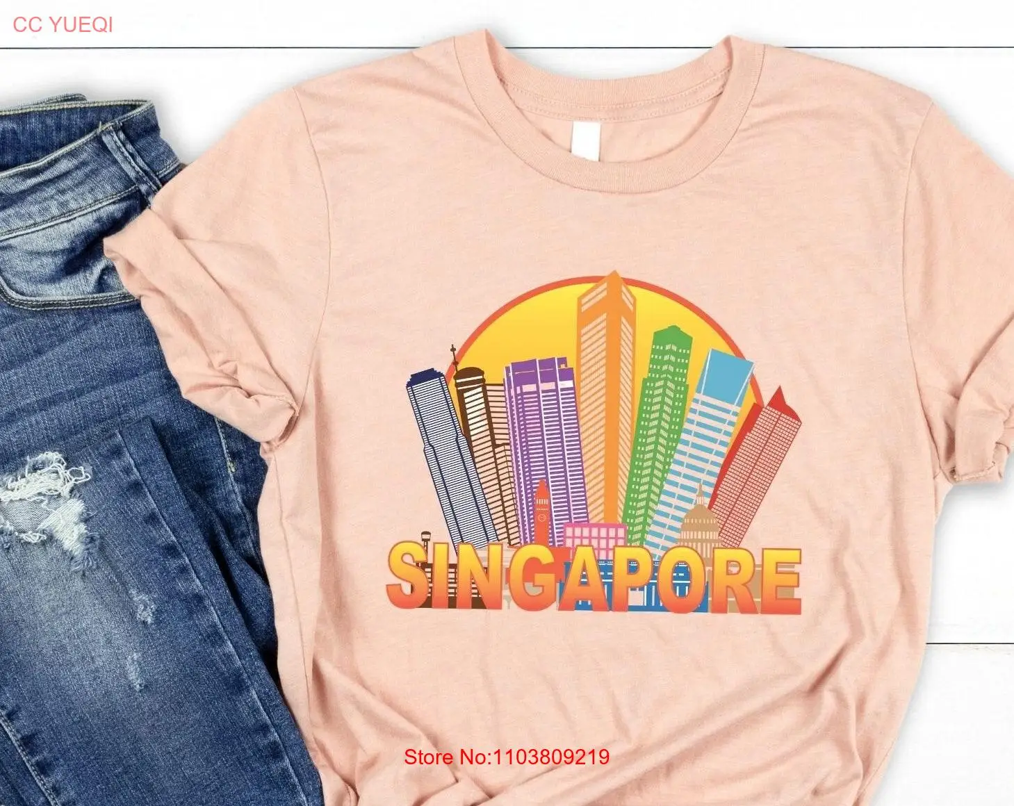 Singapore T Shirt Skyline Art Cityscape Soft Crewneck super and comfortable long or short sleeves