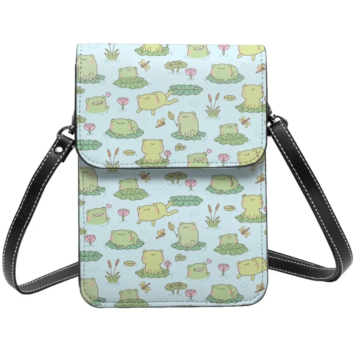 

Cute Frogs Pond Pattern Shoulder Bag Animal Green Aesthetic Leather Outdoor Mobile Phone Bag Woman Gifts Bags