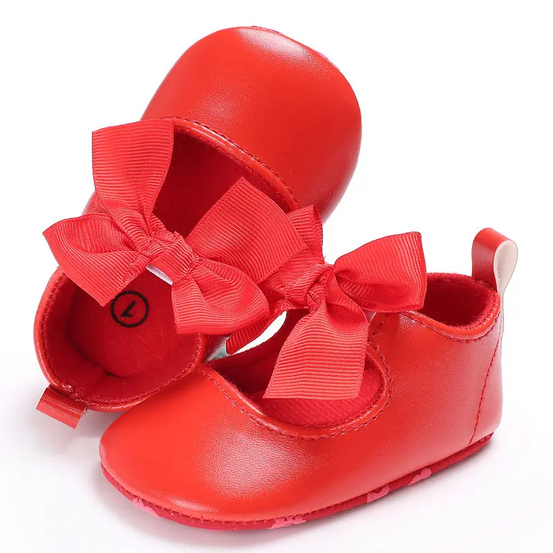 6 Color Spring Baby Girls PVC Leather Princess Shoes Cute Bow Newborn First Walker Shoes Infant Soft Sole Anti-slip Shoe 0-18M