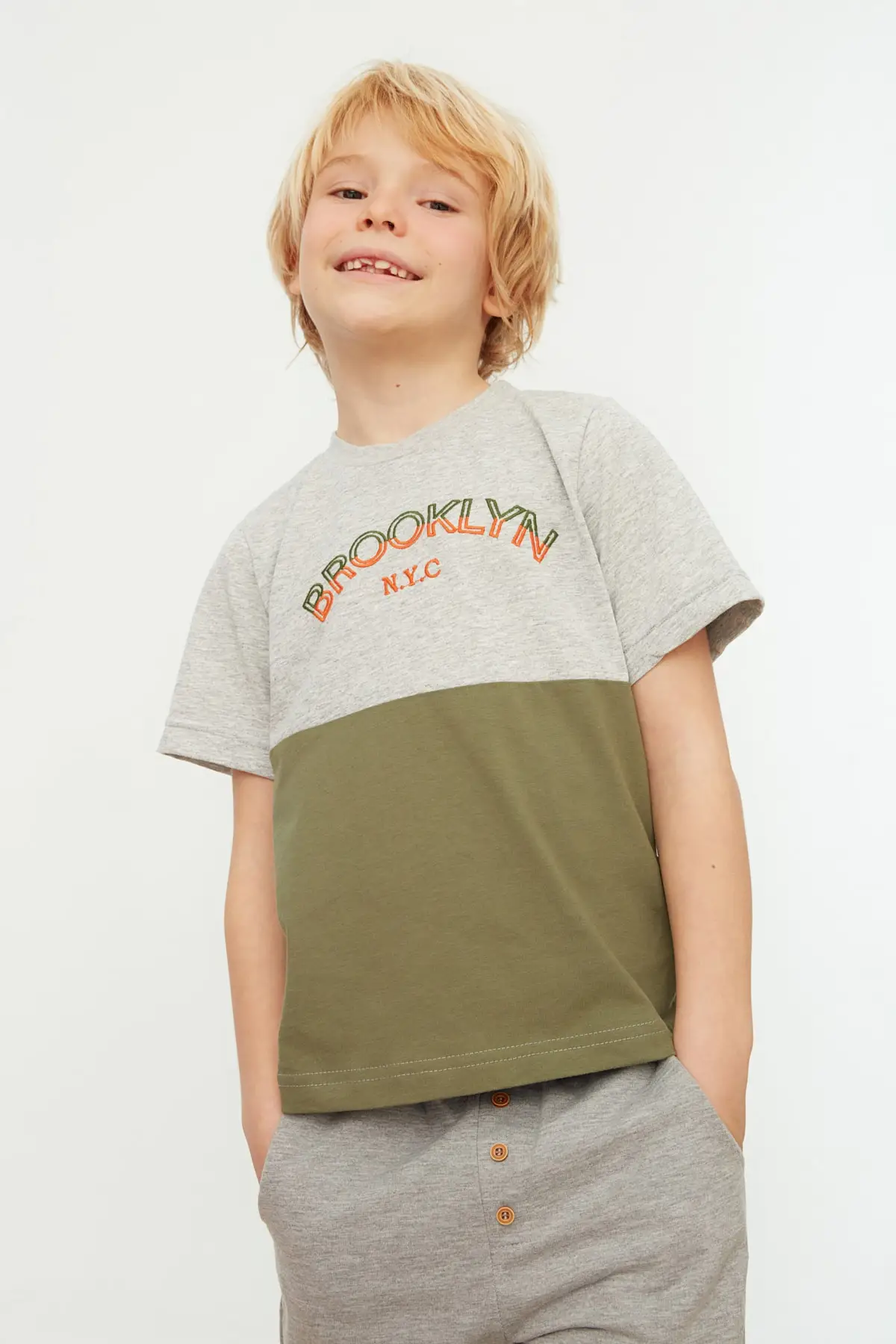 

With color Block Printed Male Child Knitted T-Shirt TKDSS22TS0677
