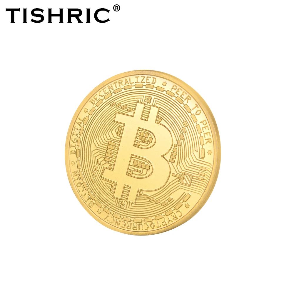

TISHRIC Gold Plated Commemorative Coin Mining Bitcoin BTC Art Collection Gift Physical Commemorative Metal Antique Imitation