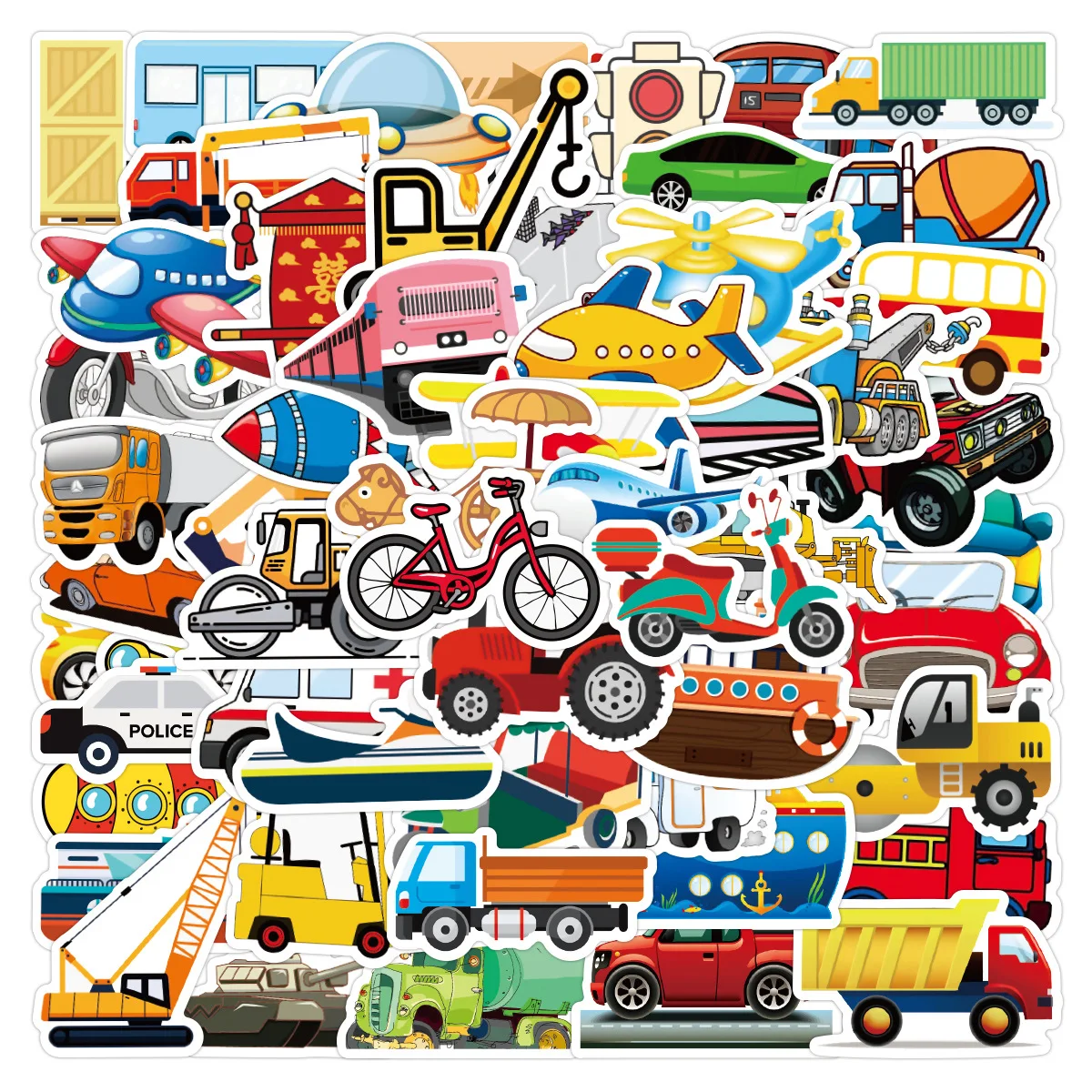 

10/30/50Pcs Cute Cartoon Transportation Stickers Toys DIY Notebook Car Bike Laptop Suitcase Phone Graffiti Decals Kids Sticker