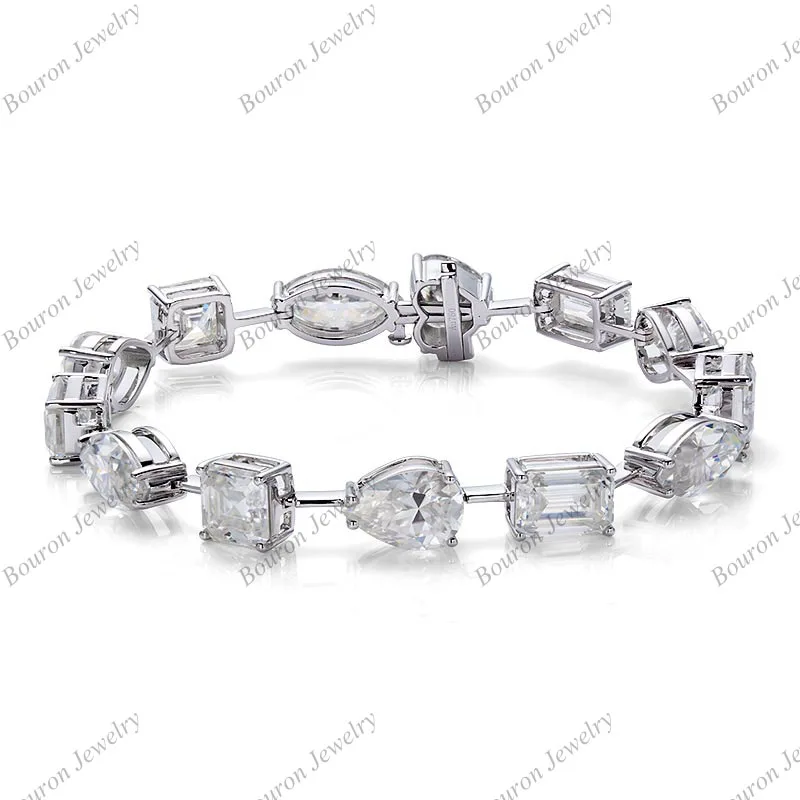 

Tennis Bracelets Heart Emerald Moissanite White 925 Sterling Silver Gemstone Jewelry