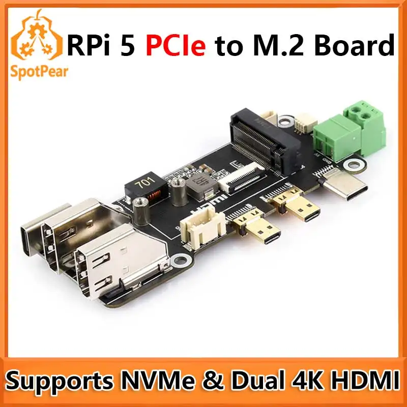 Фото Многофункциональная плата адаптера Raspberry Pi 5 PCIe — M.2, поддерживает двойной выход 4K HDMI, адаптер разъема Pi5 (C) №1