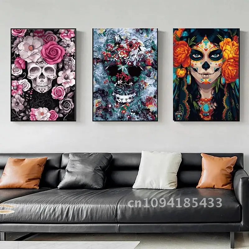 RUOPOTY рамка DIY картина по номерам для взрослых ремесла череп раскраска акриловая