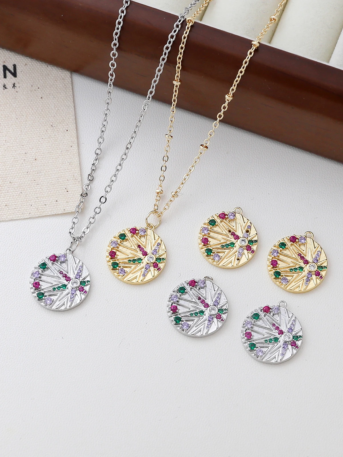 Copper Plated Gold 4K Color-Retaining Color Zirconium Retro Pendant DIY Handmade Jewelry Bracelet Necklace Earrings Accessor...