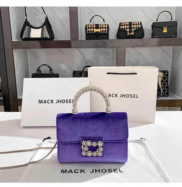 Luxury Designer Smooth Velvet Square Bag Women's Handbag Rhinestone Diamond Evening Bag Dinner Party Clutch Purse Messenger Bag