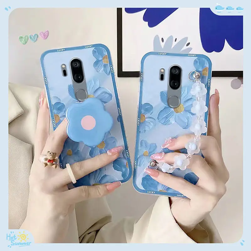 

Suitable For LG G7 Phone Case Blue Oil Painting Flower Chain Soft Shell