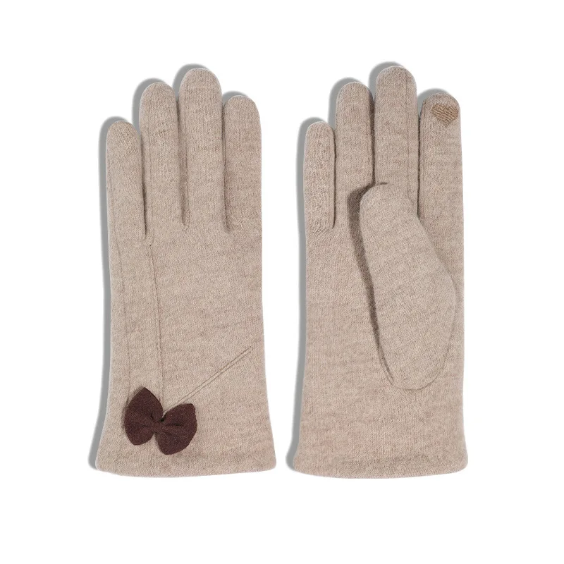 

Зимние тонкие кашемировые женские теплые перчатки, двойные толстые ветрозащитные перчатки, корейские перчатки с бантом для сенсорных экра...