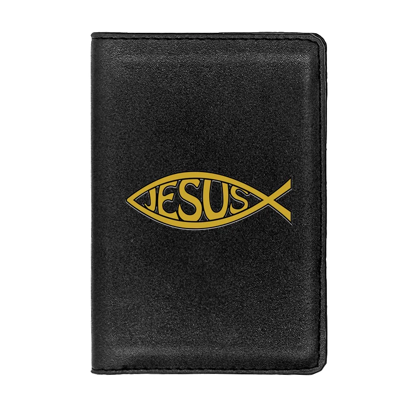 

High Quality Jesus Fish ΙΧΘΥΣ Printing Leather Passport Cover Men Women Holder ID Credit Card Case Travel Passport Wallet
