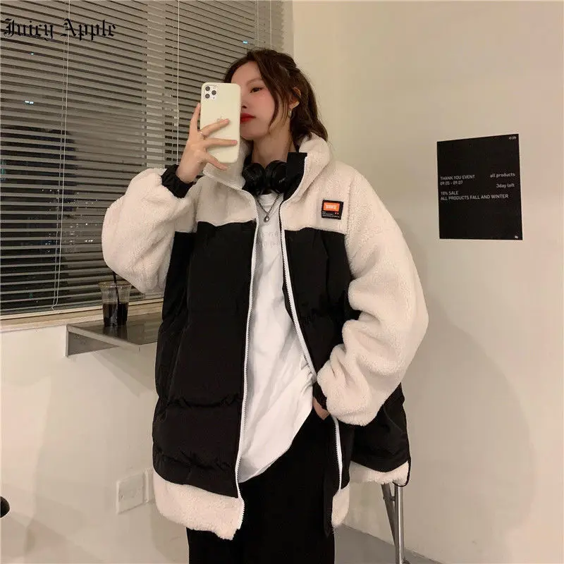 Women's Winter Jackets 2022 Long Sleeve Feminino Outwear Loose Streetwear Spliced Coats New Fashion Solid Pocket Zipper Parkas